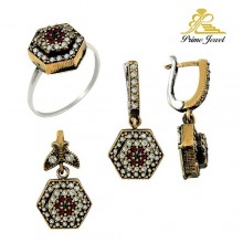 Gümüş Otantik Taşlı Set